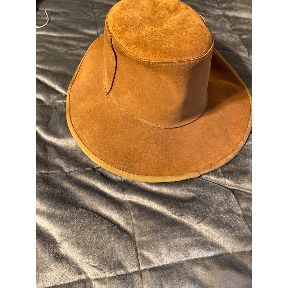 The Leathersmiths Gatlinburg Vintage Brown Suede Leather Wide Brim Flat Top Hat